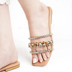 Elegant Rhinestone Multi-Strap Flat Sandals for Women