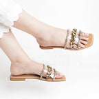 Elegant Rhinestone Multi-Strap Flat Sandals for Women