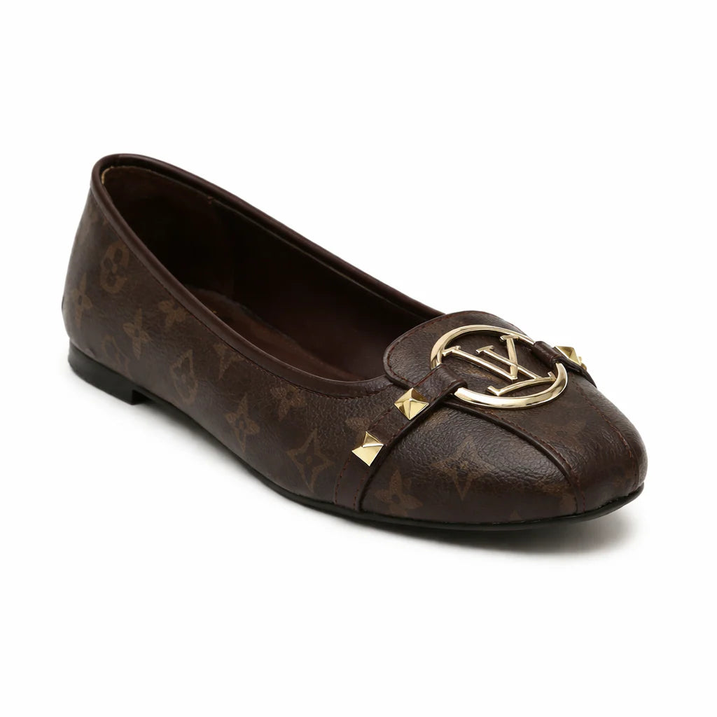 ALPINE GOLD BUCKLE FLAT PUMP - BROWN
