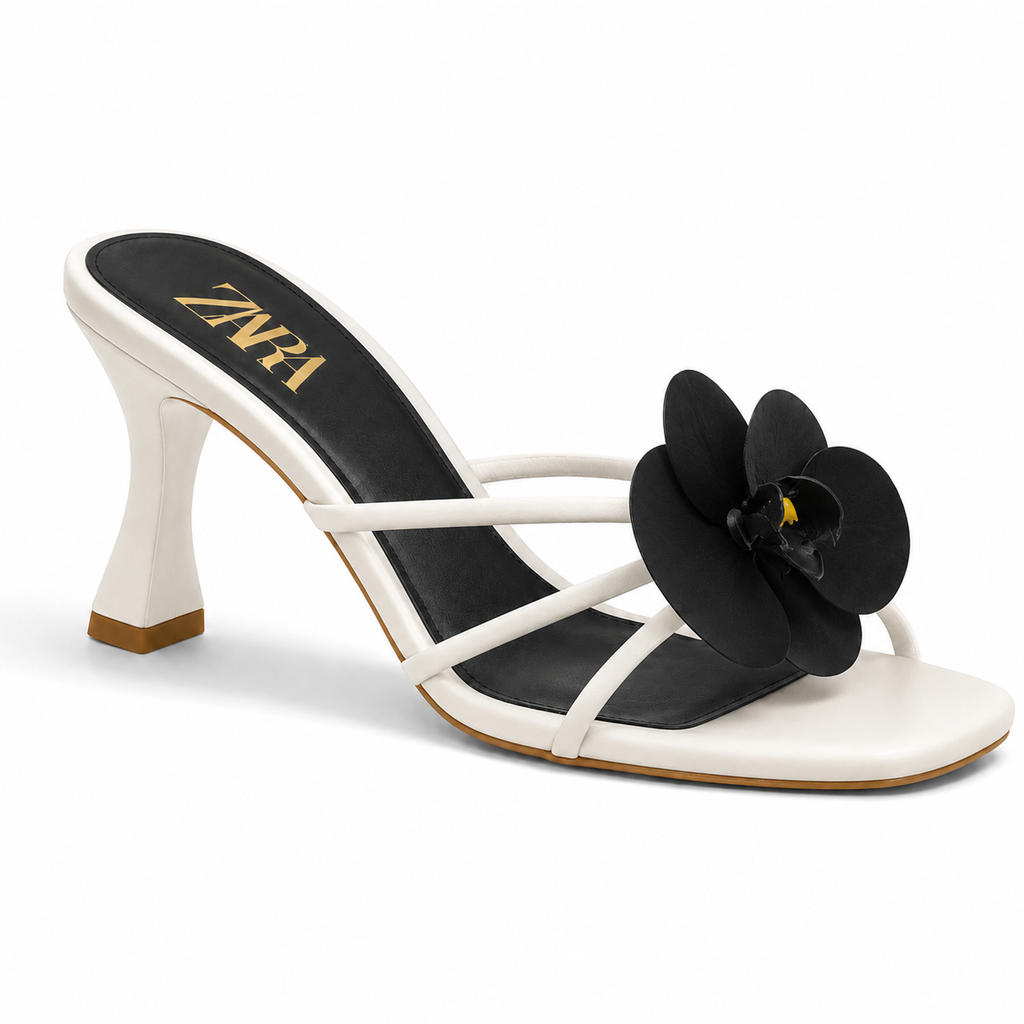 Floral Muse Strap Heels | White