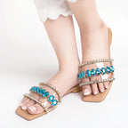 Elegant Rhinestone Multi-Strap Flat Sandals for Women