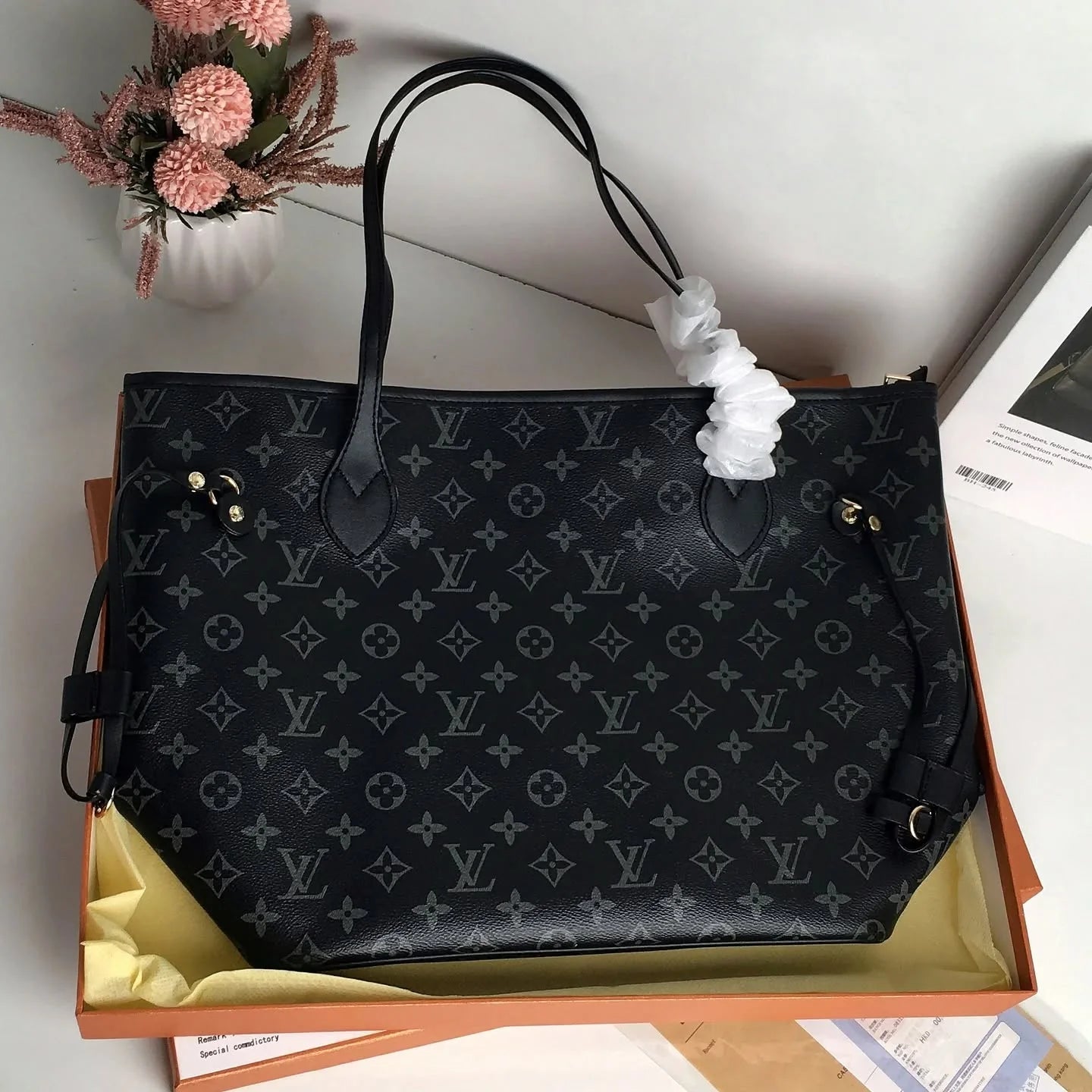 LV LEATHER NEVERFULL BAG