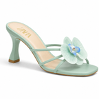 Floral Muse Strap Heels | Greenish Turquoise