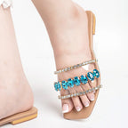 Elegant Rhinestone Multi-Strap Flat Sandals for Women
