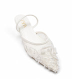 Pearl Embroidered Mule Flats - White