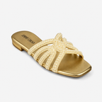 Pearl Embellished Black Flat Slippers Fown