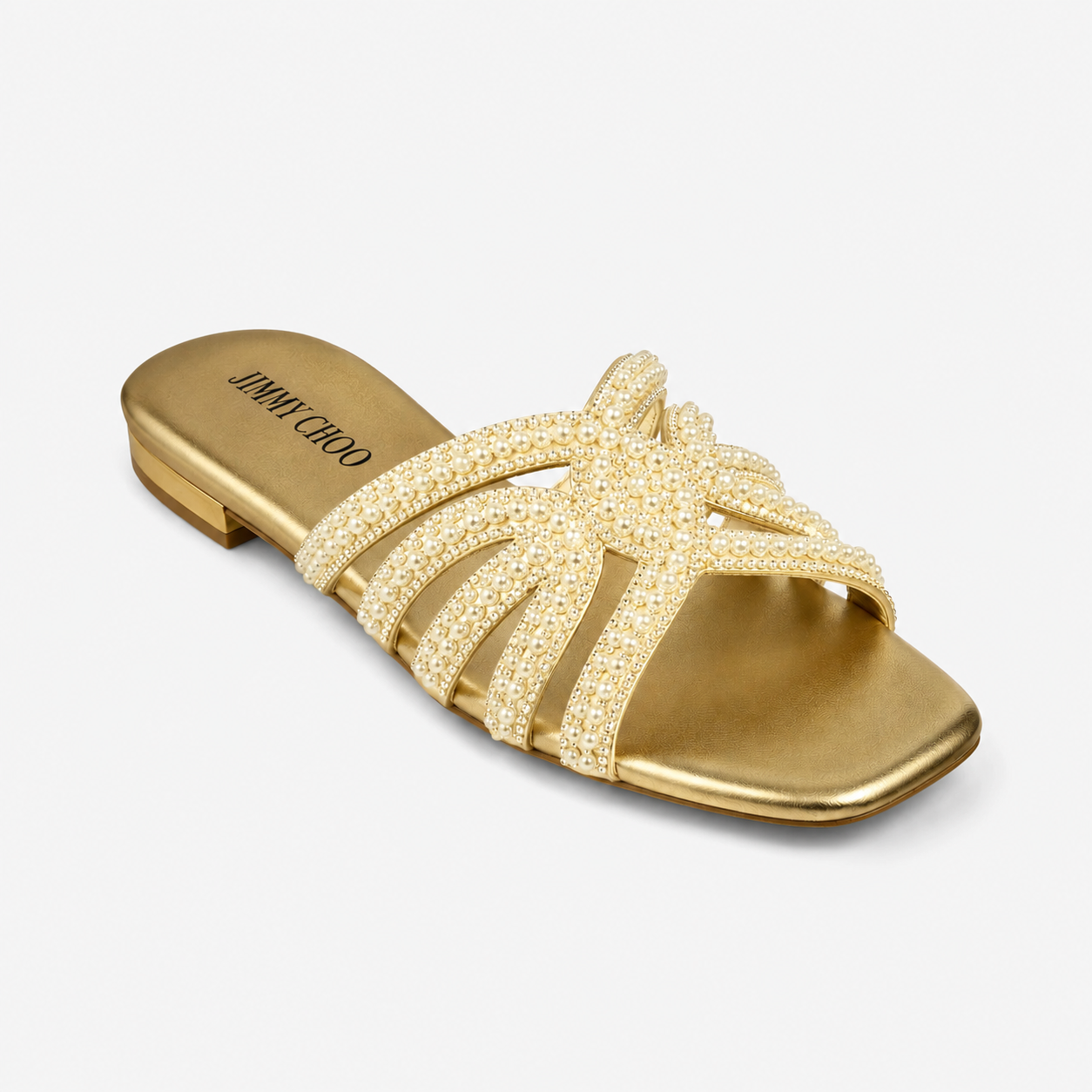 Pearl Embellished Black Flat Slippers Fown