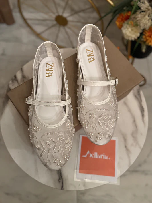 Elara Handcrafted Embellished Pumps White