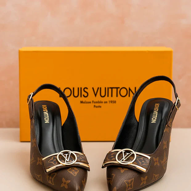 Luxury Brown Monogram Slingback Heels for Women