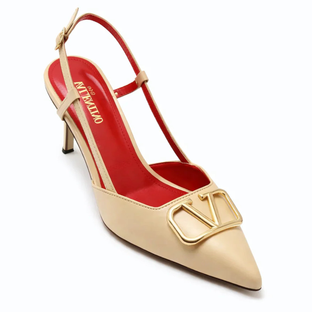 FORMAL METALLIC SLINGBACK HEELS - NUDE METALLIC