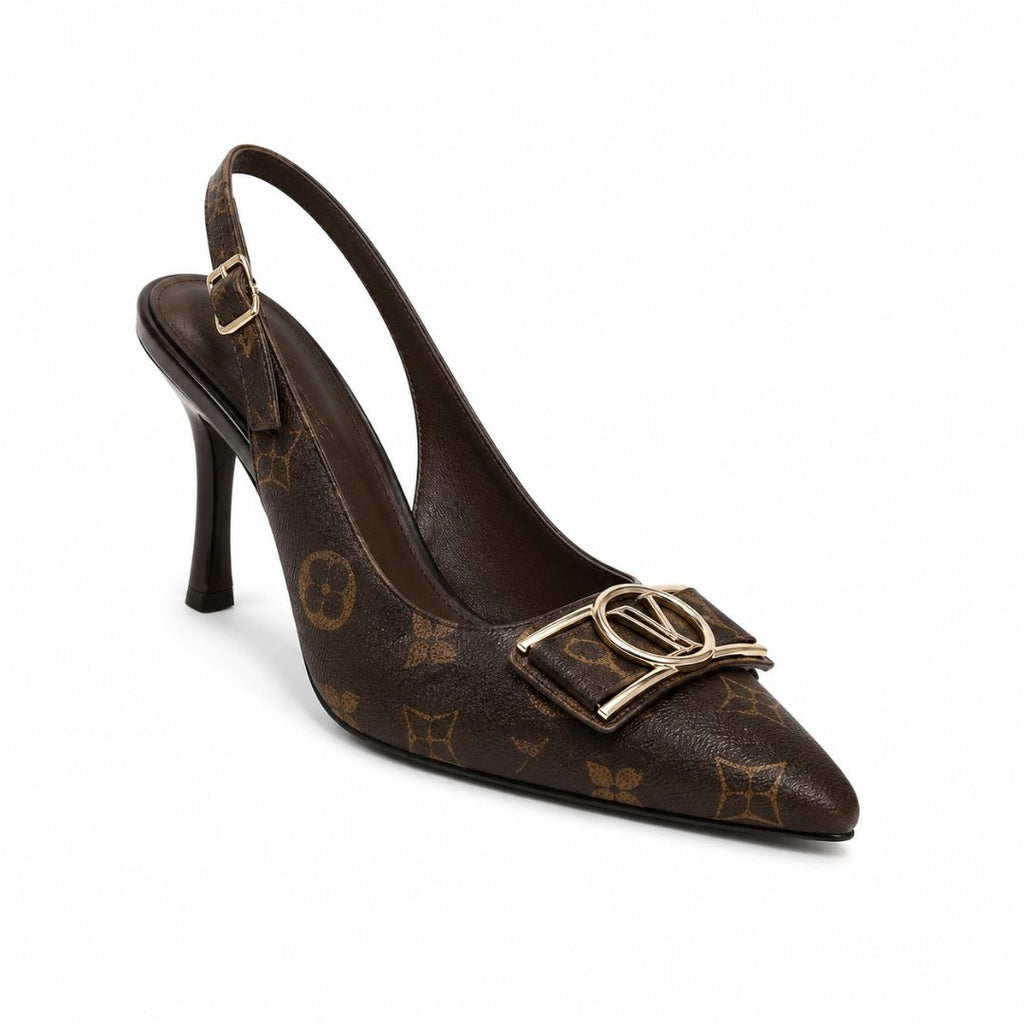 Luxury Brown Monogram Slingback Heels for Women