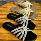 Pearl Embellished Black Flat Slippers Black