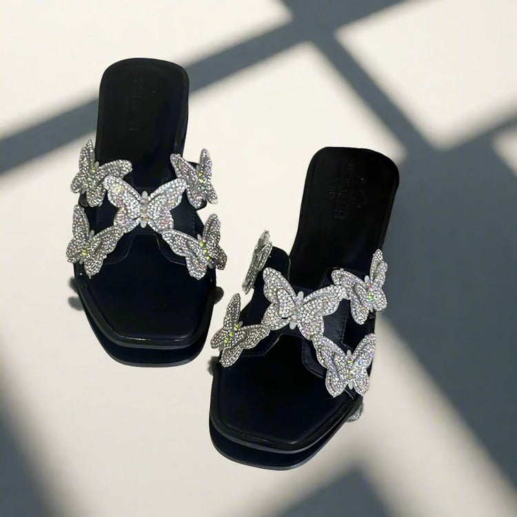 Crystal Butterfly Slides (Full Black)