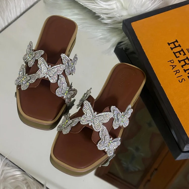 Crystal Butterfly Slides (Full Black)