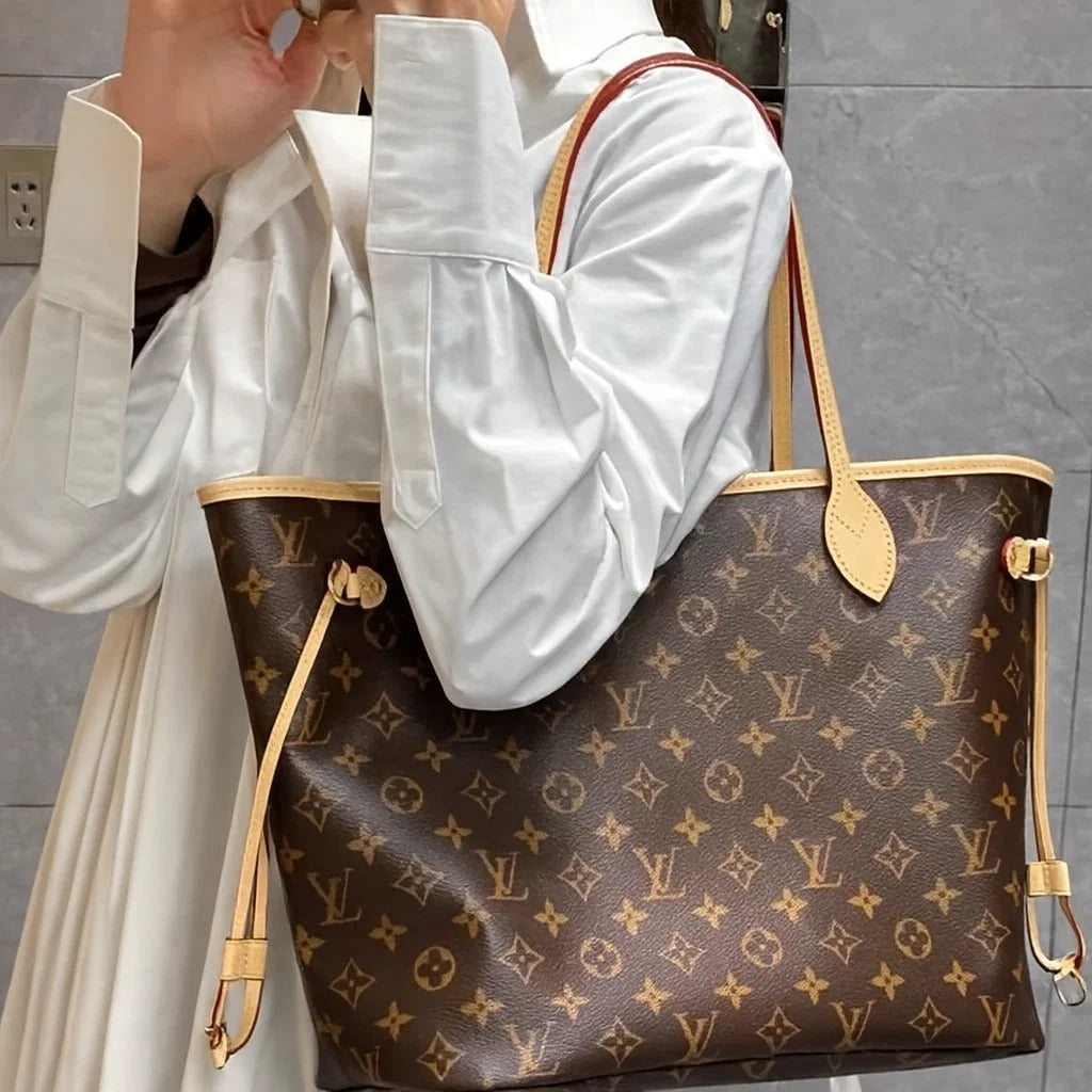 LV LEATHER NEVERFULL BAG
