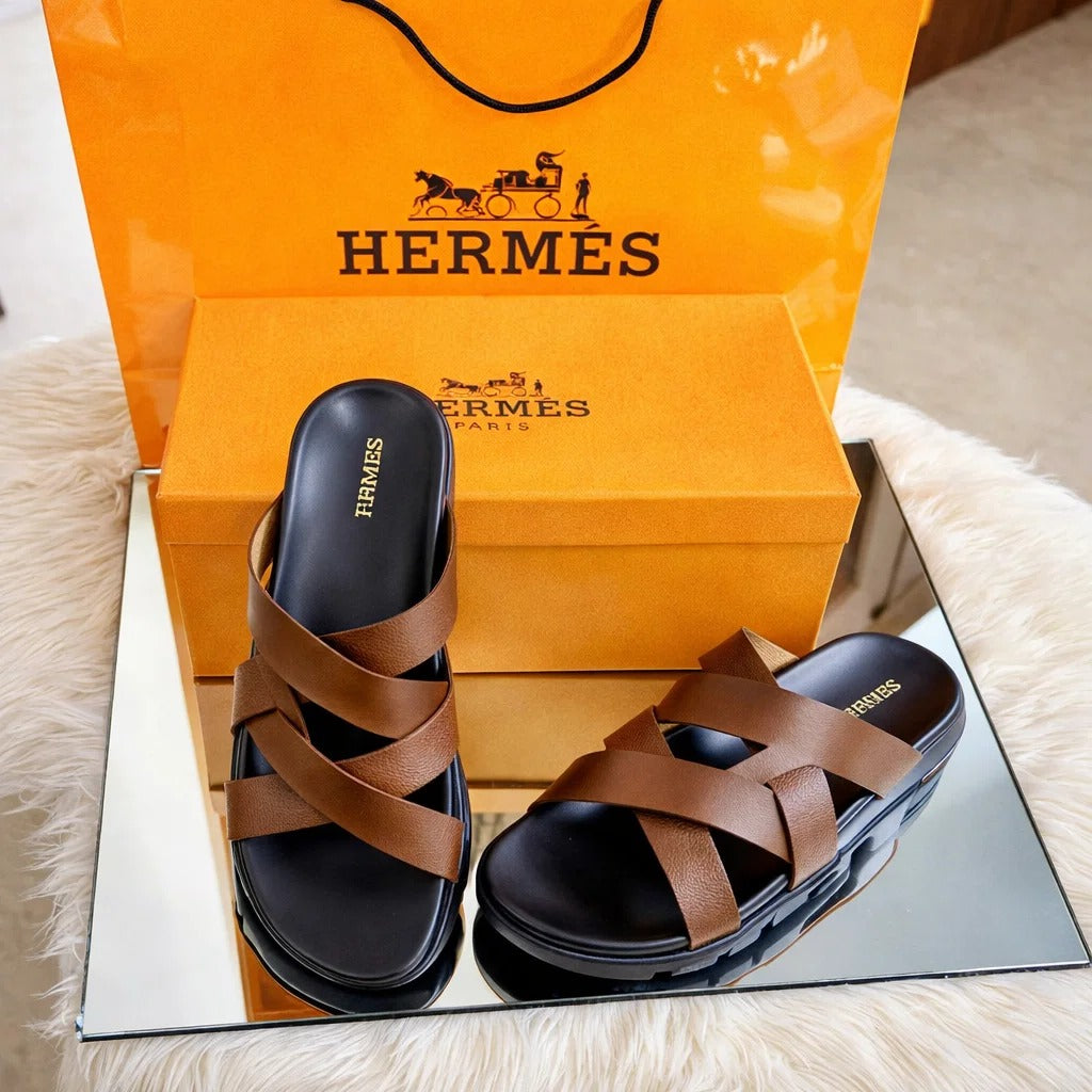 Hermes Men's Aura Slippers (Brown)