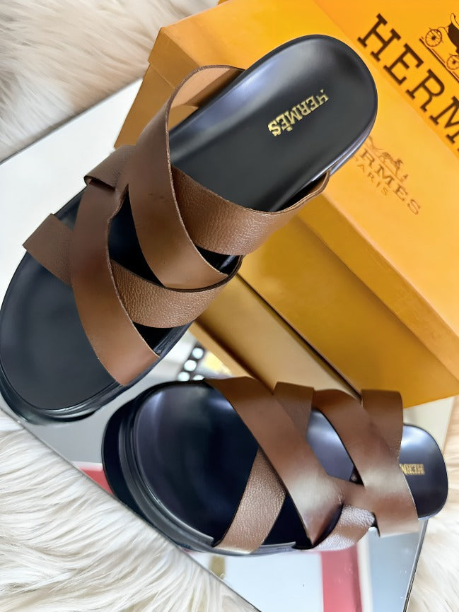 Hermes Men's Aura Slippers (Brown)