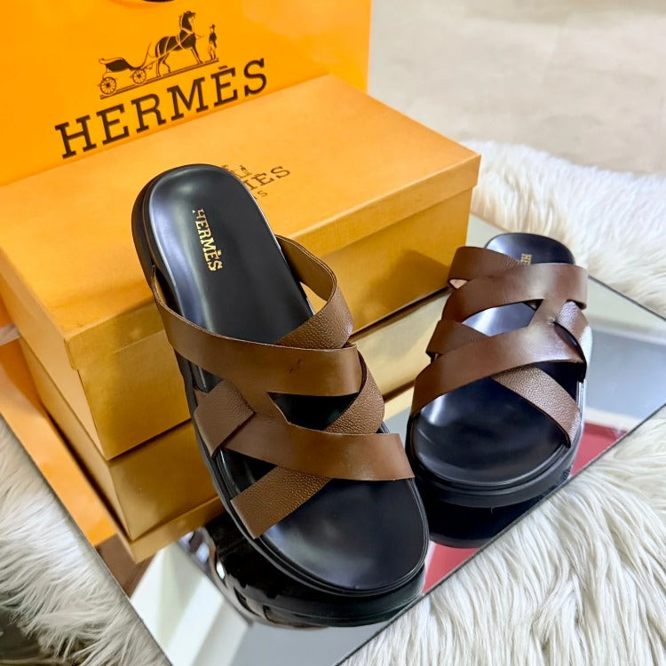 Hermes Men's Aura Slippers (Brown)