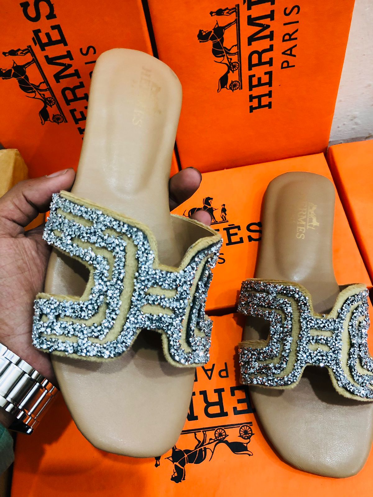 H Glam Crystal Flats – Fashion Aura Beige