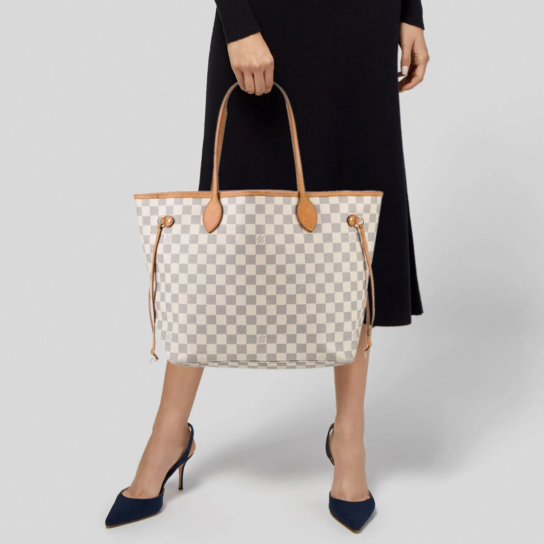 LV LEATHER NEVERFULL BAG