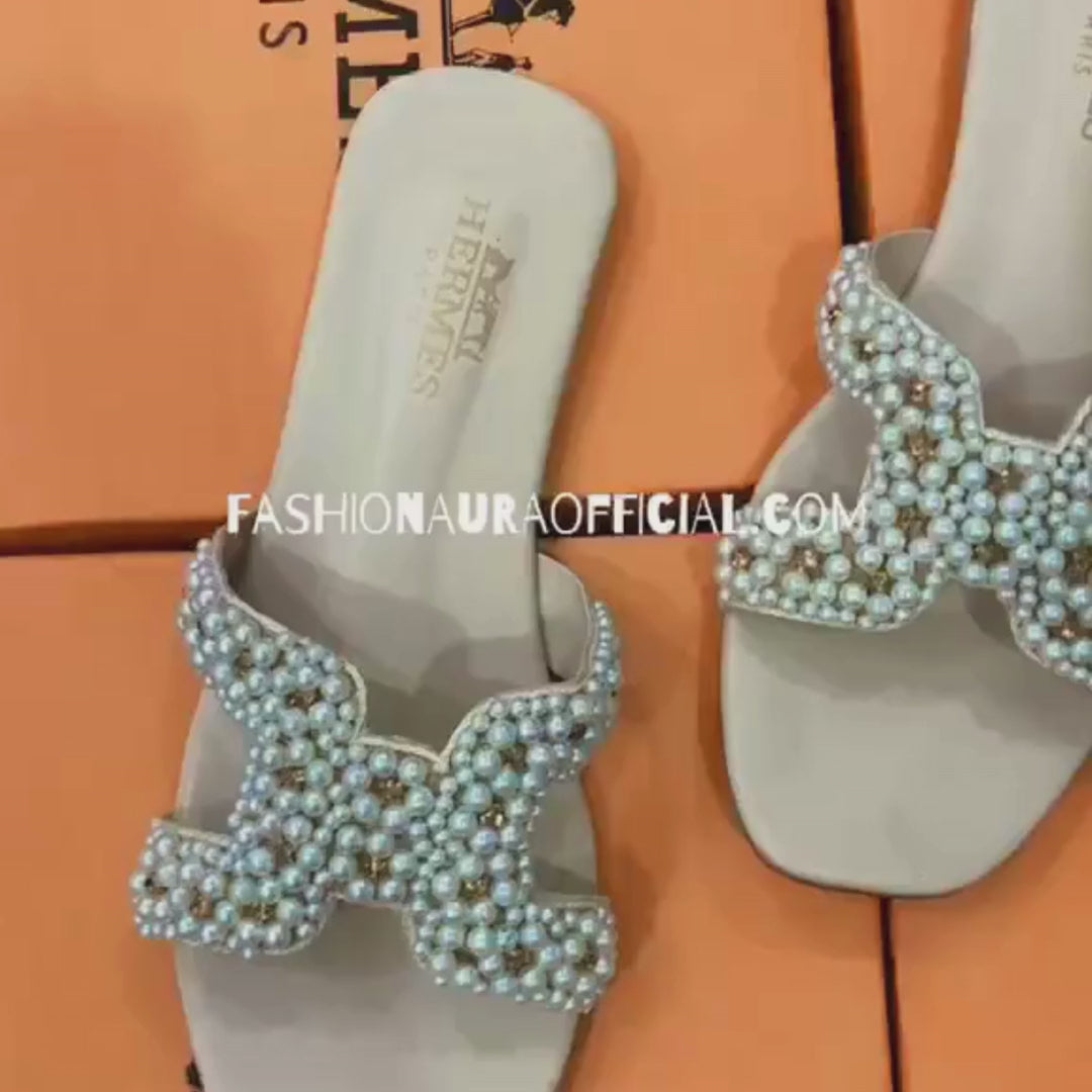 Premium Pearl Embellished Slippers – Fashion Aura Beige