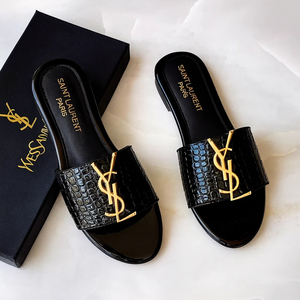 YSL CROCODILE FLAT ( BLACK)