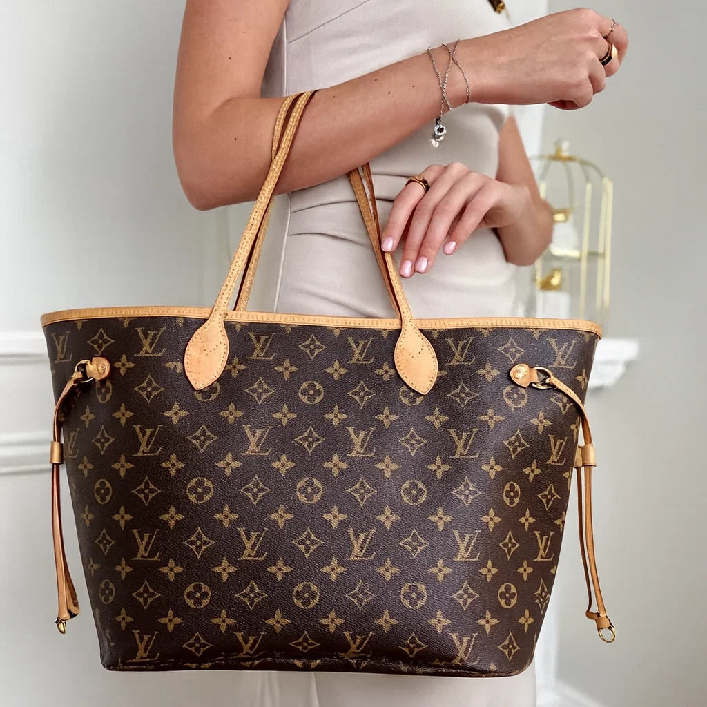 LV LEATHER NEVERFULL BAG
