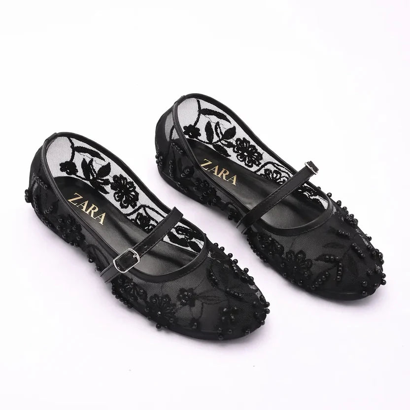 Elara Handcrafted Embellished Pumps Black